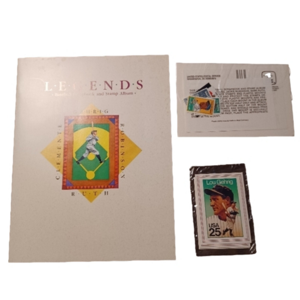 LOU GEHIG 1989 LEGENDS BASE BALL SCRAPBOOK AND STAMP ALBUM.